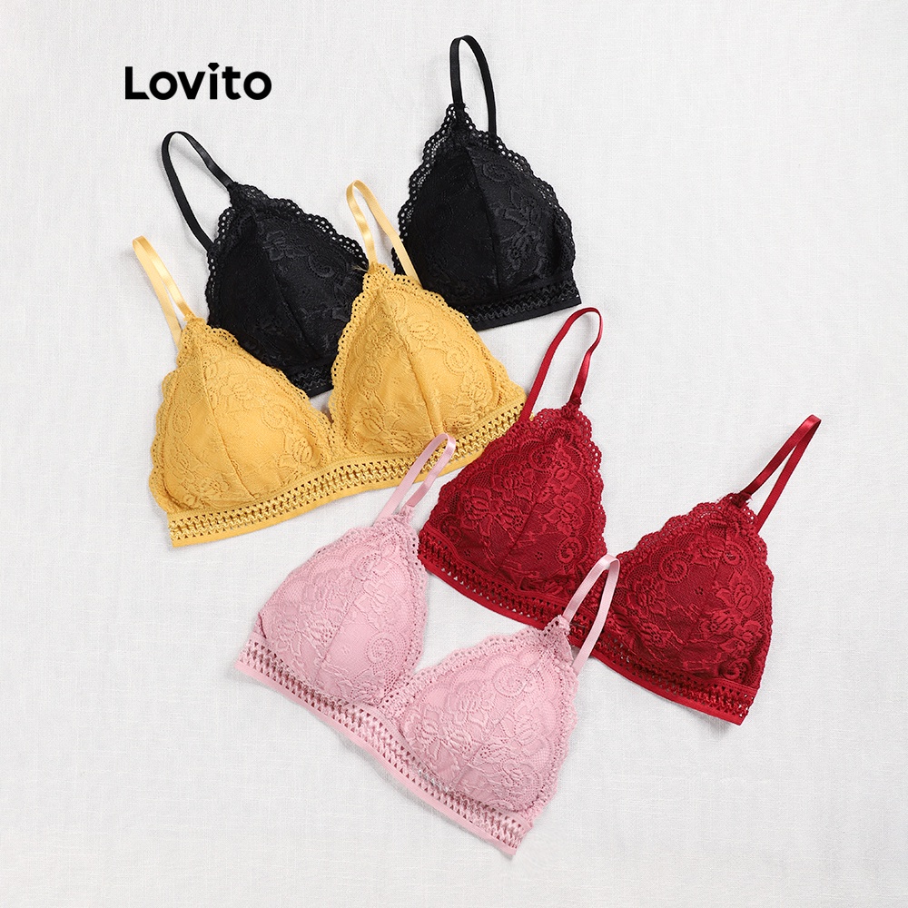 Áo lót Lovito thiết kế lưng đẹp phối ren đơn giản L00301 (hồng/đỏ) | BigBuy360 - bigbuy360.vn