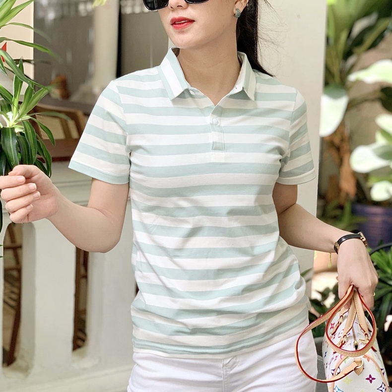 Áo thun nữ Cổ Sơ Mi (Cổ trụ) TOLI, chất cotton 4 chiều mềm mịn, co dãn Màu Xanh Lá
