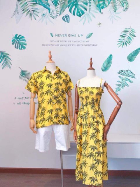 Set đi biển, set đôi hoa quả, Áo, váy bộ đôi đi biển chất tơ đũi mẫu chun ngực