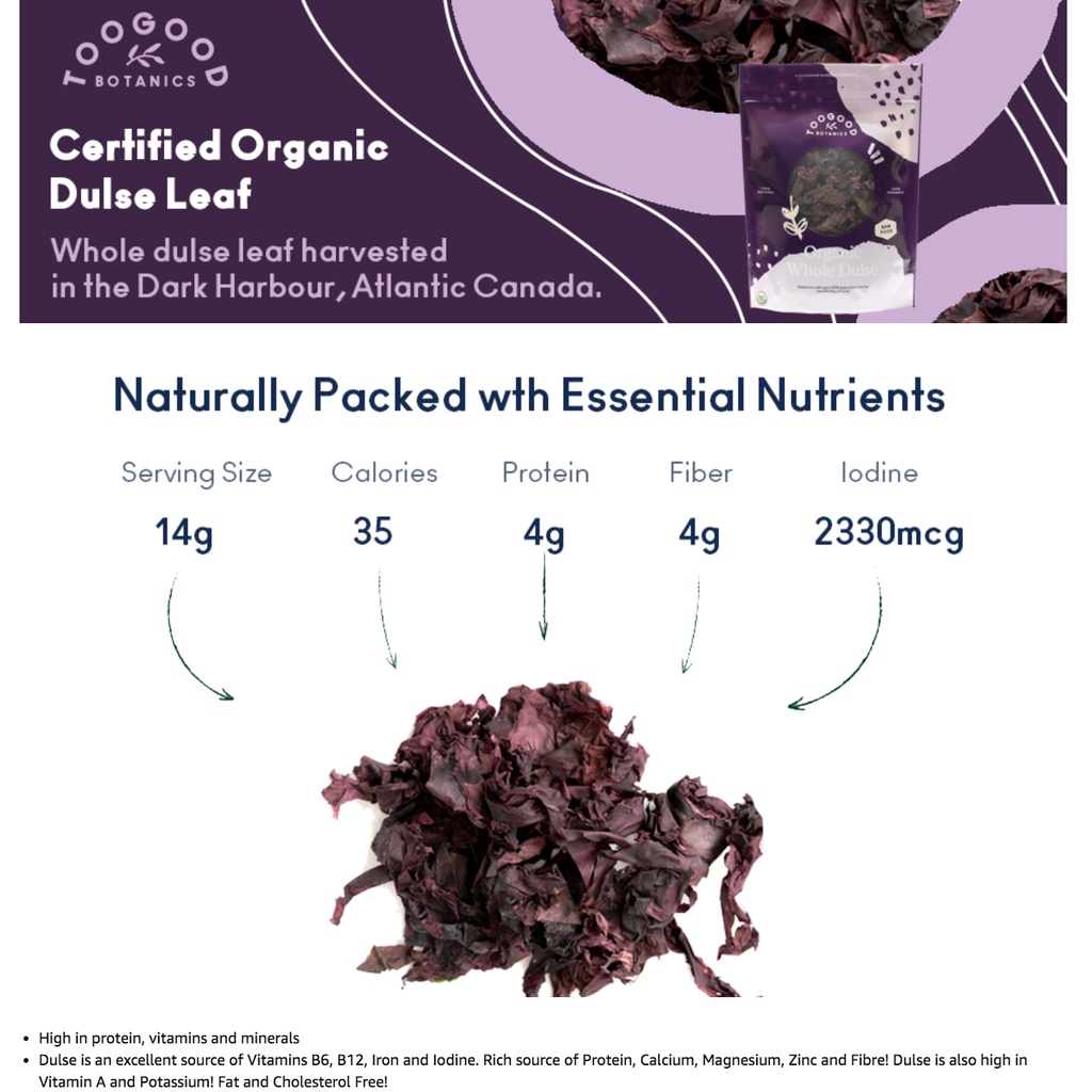 Tảo Biển Hữu Cơ Đại Tây Dương Dulse Maine Coast Organic Dulse, Wild Atlantic Sea Vegetable, 56g