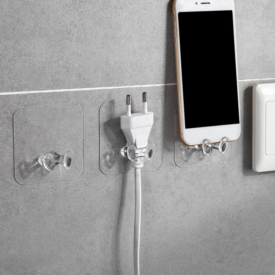 Móc Dán Tường Kẹp Giữ Dây Điện, Phích Cắm Điện/ Kê Đỡ Sạc Điện Thoại - treo đa năng siêu chắc, chịu lực, tiện lợi loại trong suốt
