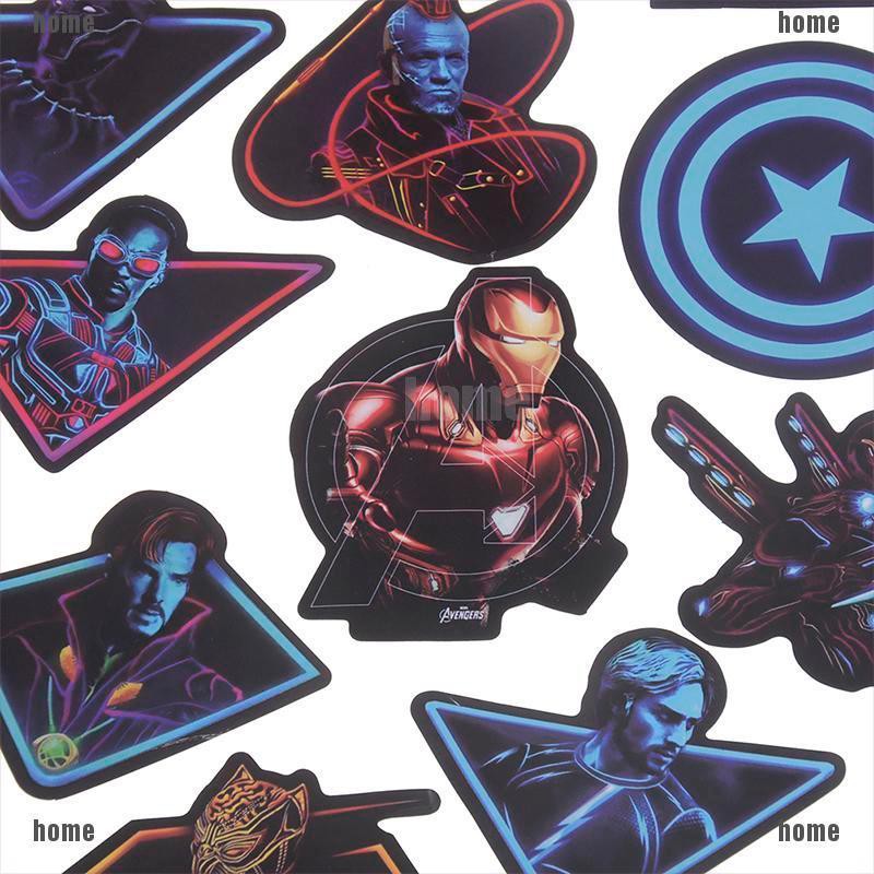 Set 49 nhãn dán trang trí laptop/tủ lạnh/đàn guitar hình avengers màu neon