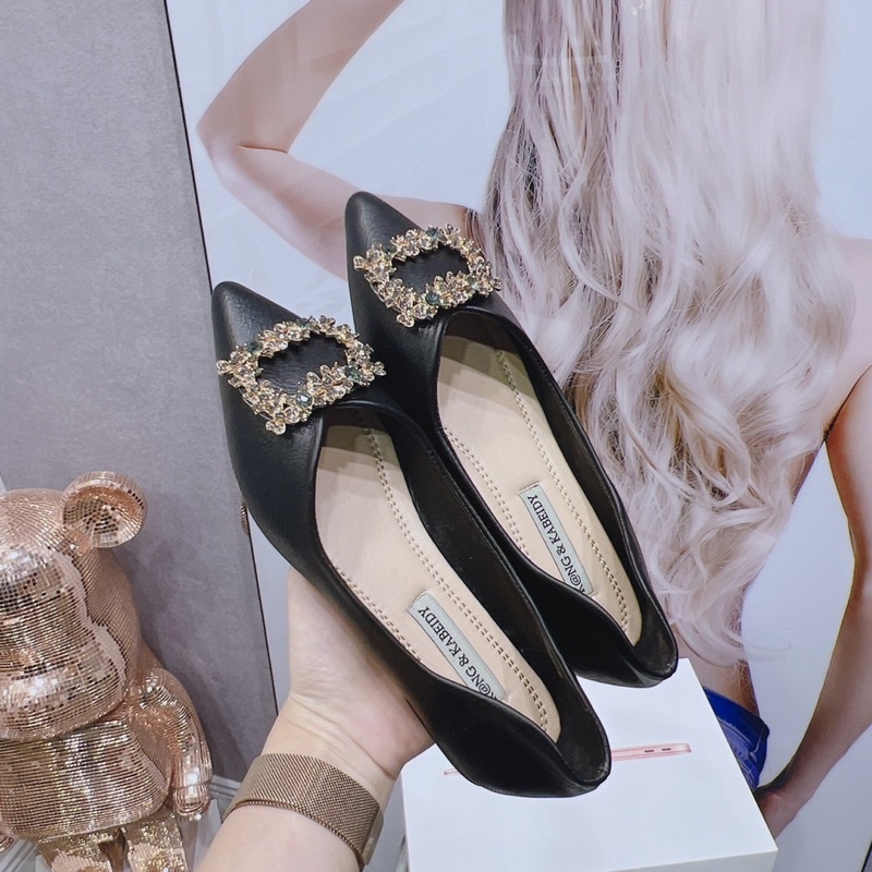 Giày bệt búp bê nữ đính đá vuông mũi nhọn mã C4