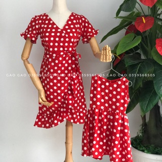Váy chấm bi đỏ khoá dọc cho con bú sz SML