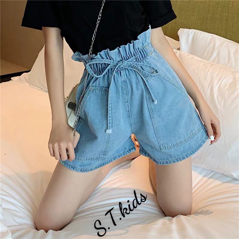 [XẢ KHO] Quần short jean cạp cao nơ xinh - chất jean đẹp siêu xịn đủ Size cho bé gái (size đại)