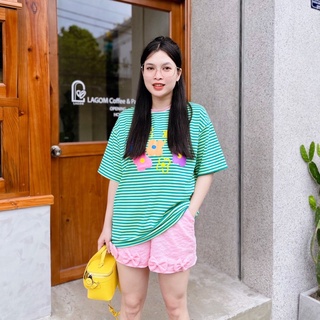 Set đùi áo sọc quần lưới phối nơ
