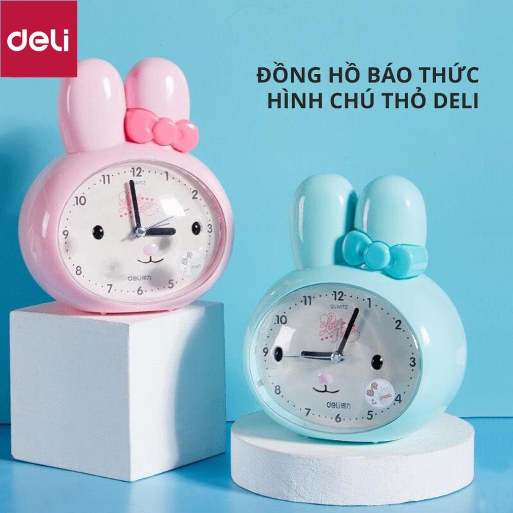 Đồng hồ báo thức thỏ hoạt hình Deli - Trắng/ Xanh/ Hồng - 8803 [Deli]