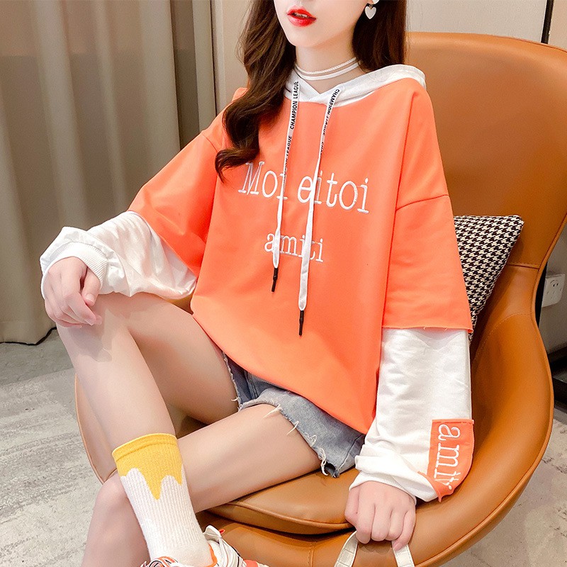 Áo Hoodie Nữ Chữ Rời 2 Mảnh Áo Len Dài Tay Phối Màu Xinhhh