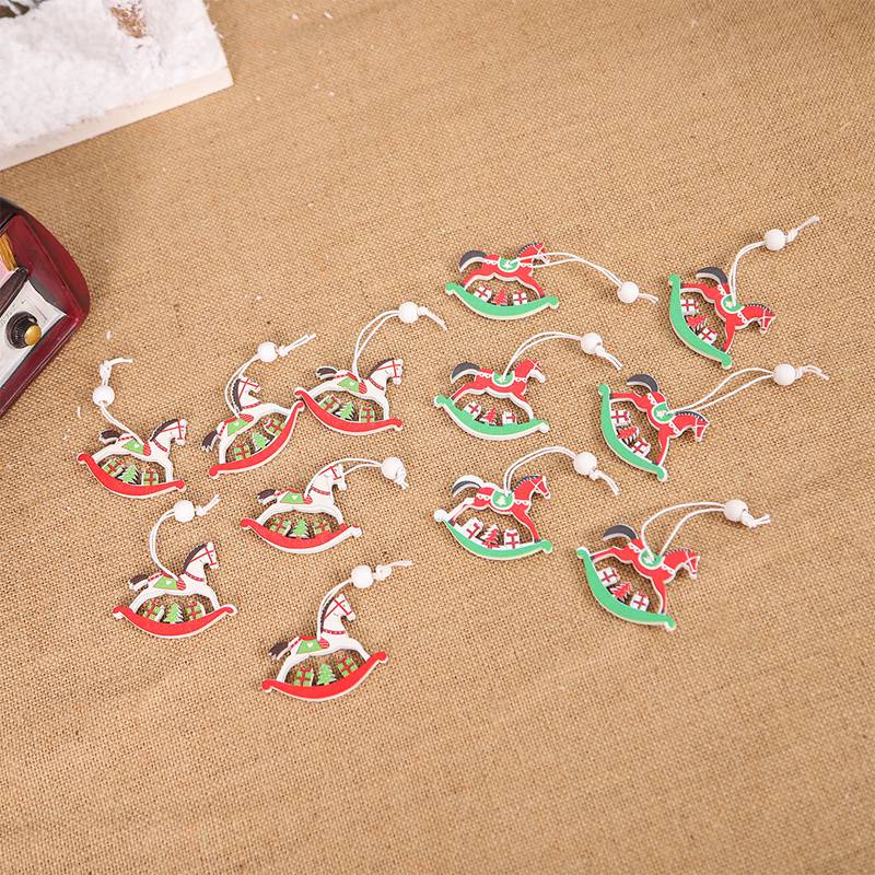 Set 12 Phụ Kiện Treo Trang Trí Cây Thông Giáng Sinh Năm Mới 2022 Bằng Gỗ DIY