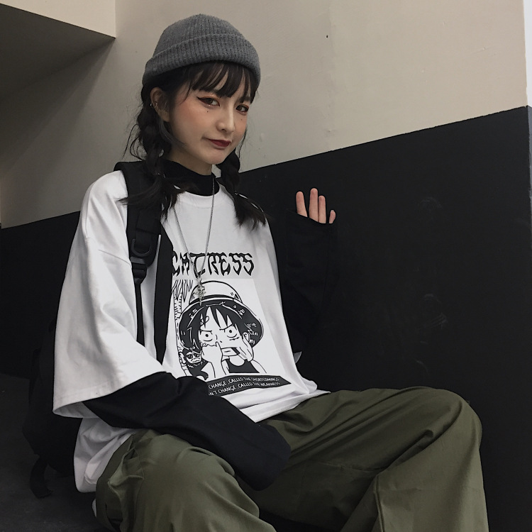 Áo thun tay dài dáng rộng in họa tiết hoạt hình cá tính | BigBuy360 - bigbuy360.vn