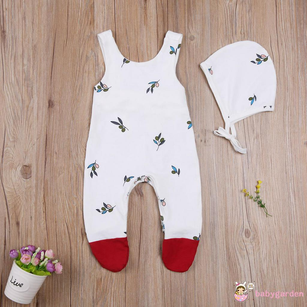Áo liền quần che chân in hình mặt trăng/chấm bi/lá + mũ trùm thời trang cho trẻ sơ sinh