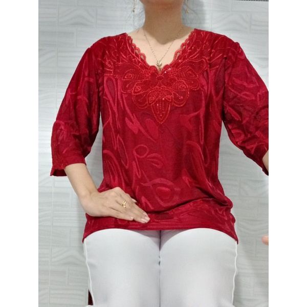 Áo Thun Trung Niên Tay Lỡ Phối Ren Tay và Ngực Thời Trang mặc hè siêu mát 55_75 ký