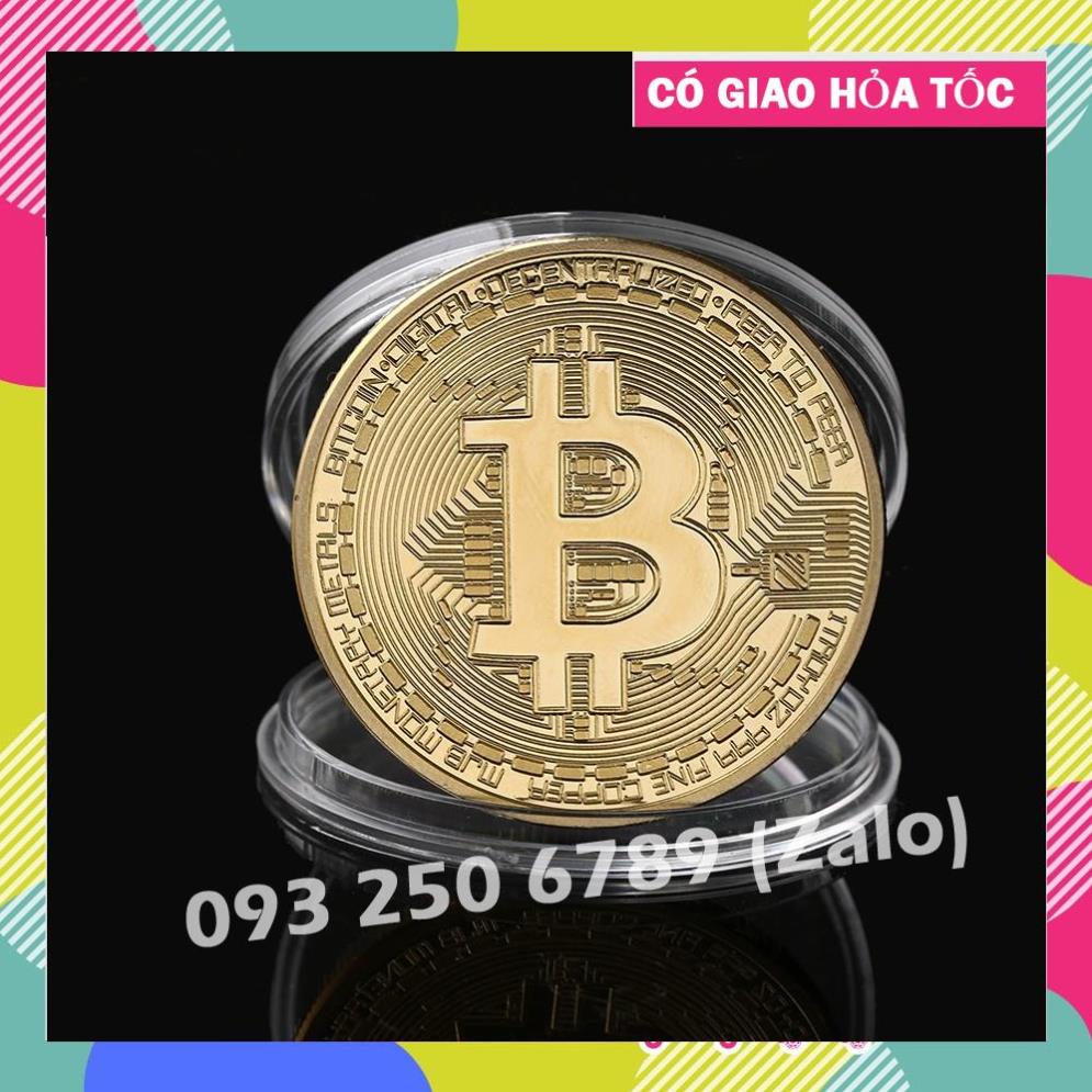 FREESHIP Đồng Xu Bitcoin Mạ Vàng 24K