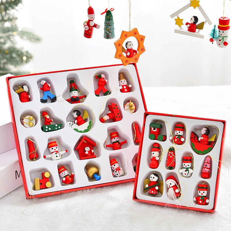 Bộ 12-30 mô hình ông già Noel/người tuyết/ông già Noel mini bằng gỗ dùng trang trí cây thông Giáng Sinh