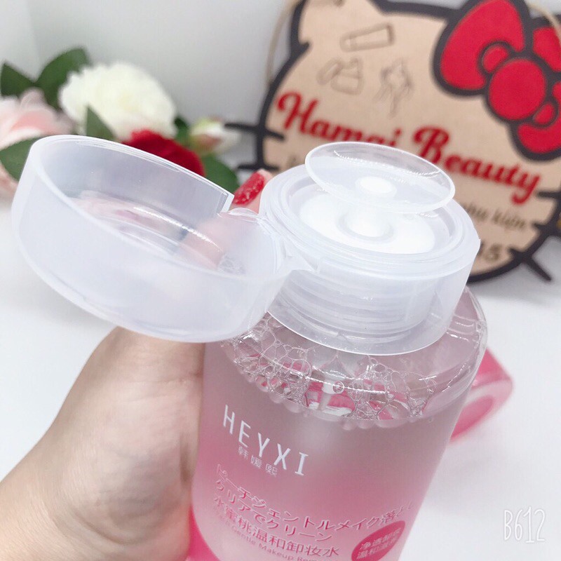 Nước tẩy trang Heyxi Đào 300ml có vòi nhấn tiện lợi