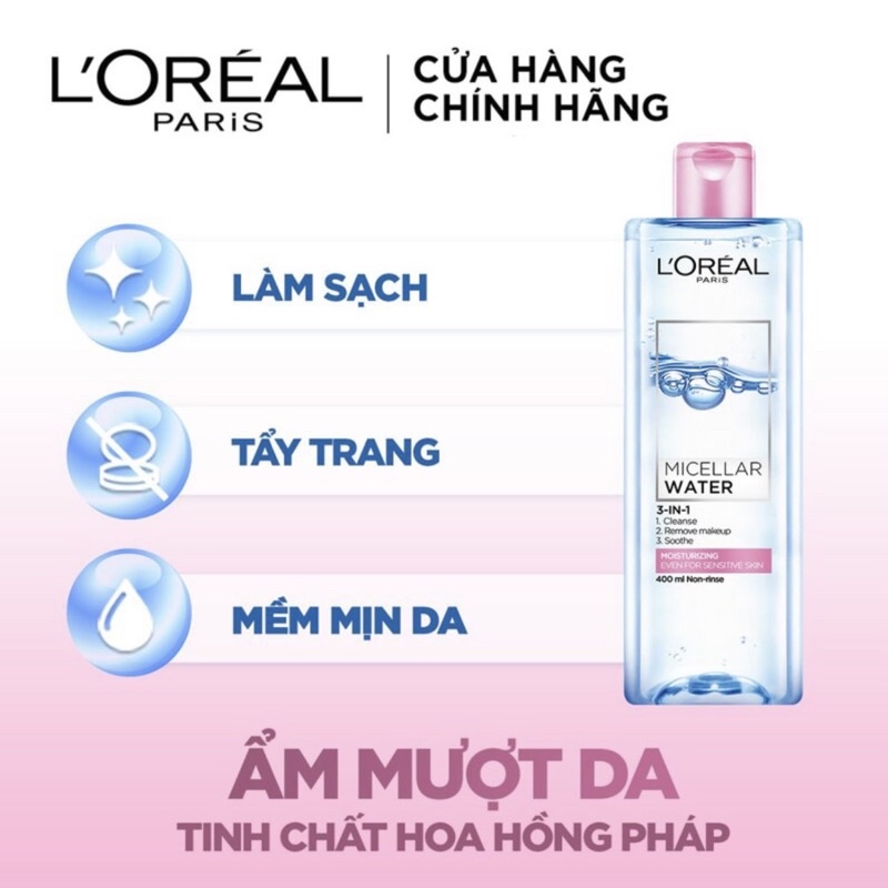 Nước tẩy trang L’oreal dưỡng ẩm (hồng) 400ml