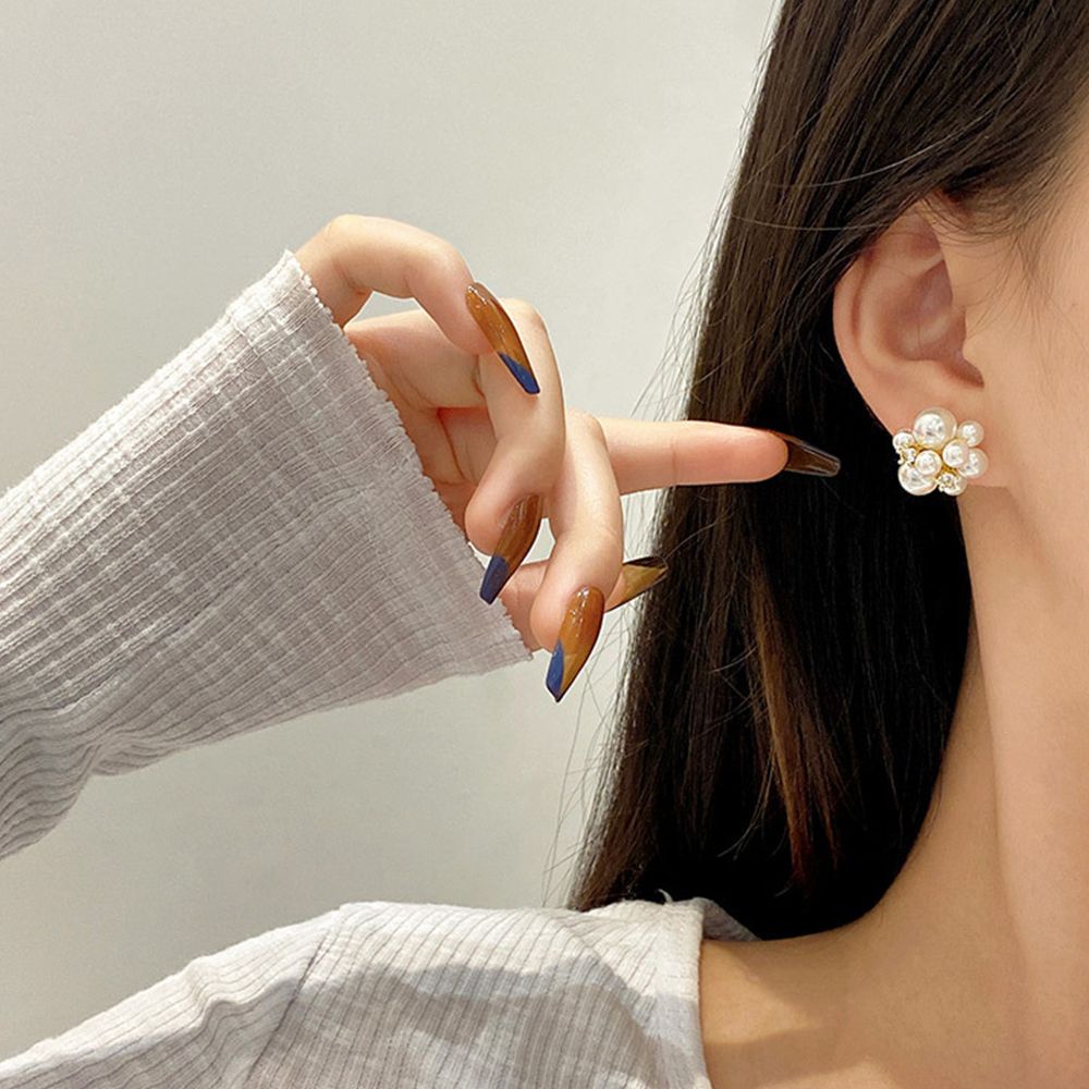 Khuyên tai hình pháo hoa đính ngọc trai giả màu trơn thời trang Hàn Quốc cho nữ