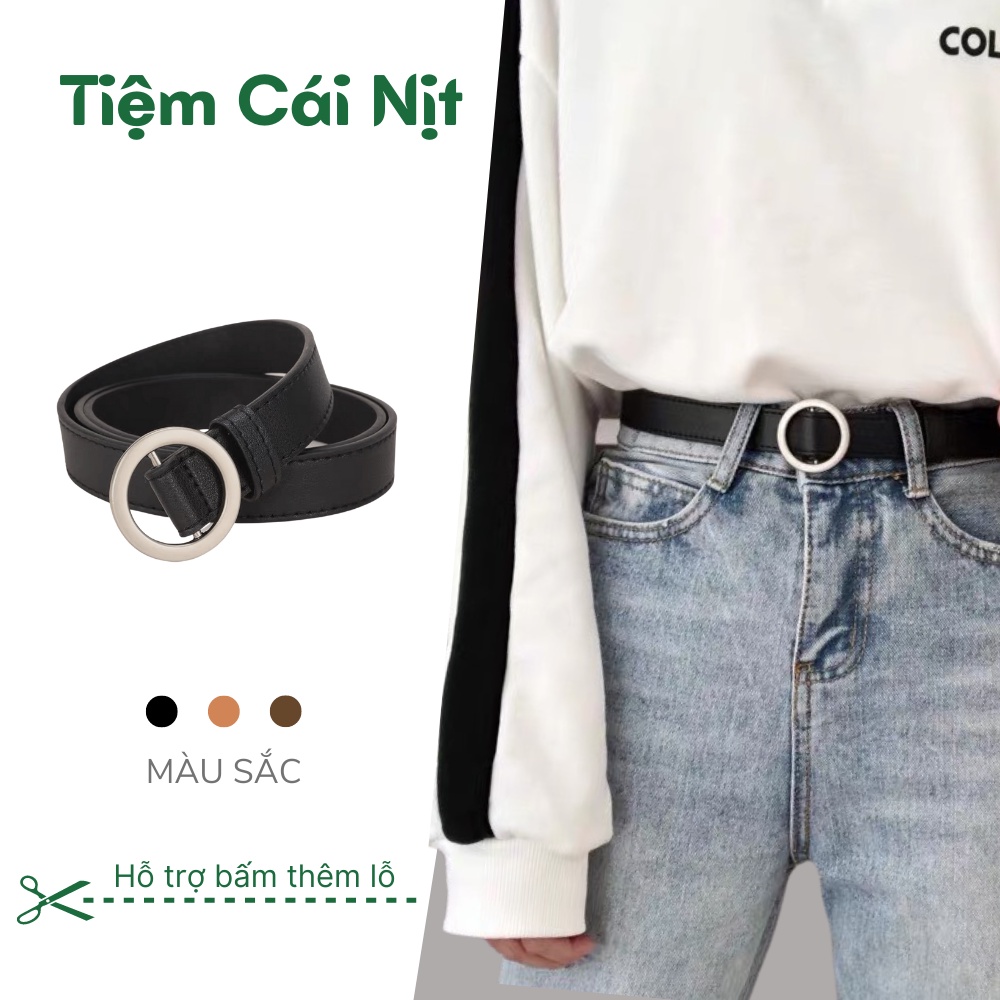 Thắt lưng nữ nam Ulzzang tròn không lỗ 2.3 cm TL002 - Dây nịt nam nữ da mặt tròn unisex giá rẻ học s
