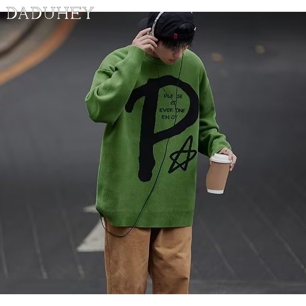 DaDuHey Men's Round Neck Autumn All-Matching Hoodie Casual Thin Loose-Fitting Non-Hoodie Pullover Sweater Top