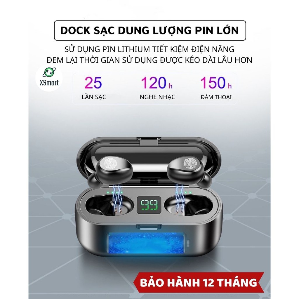 Tai nghe bluetooth không dây F9 BASS Quốc Tế cảm ứng vân tay tương thích điện thoại máy tính bảng qua blutooth