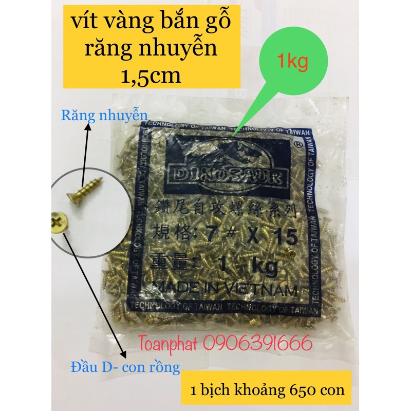 [Loại 1] Vít vàng đầu bằng (lã) | bắn gỗ Song Long đủ size: 1,5-2-2,5-3-4-5-6-7 cm