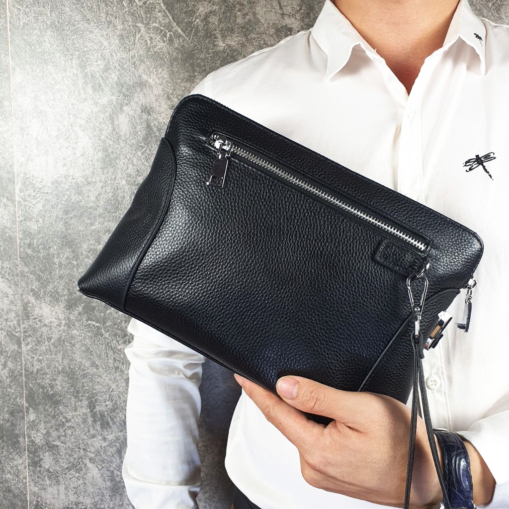 Clutch nam da bò thật phối da vân cá sấu có khóa số CL143LEA  - 100% da thật, BH 3 năm