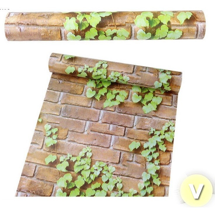 10m Giấy dán tường Gạch đỏ dây leo sẵn keo khổ rộng 45cm