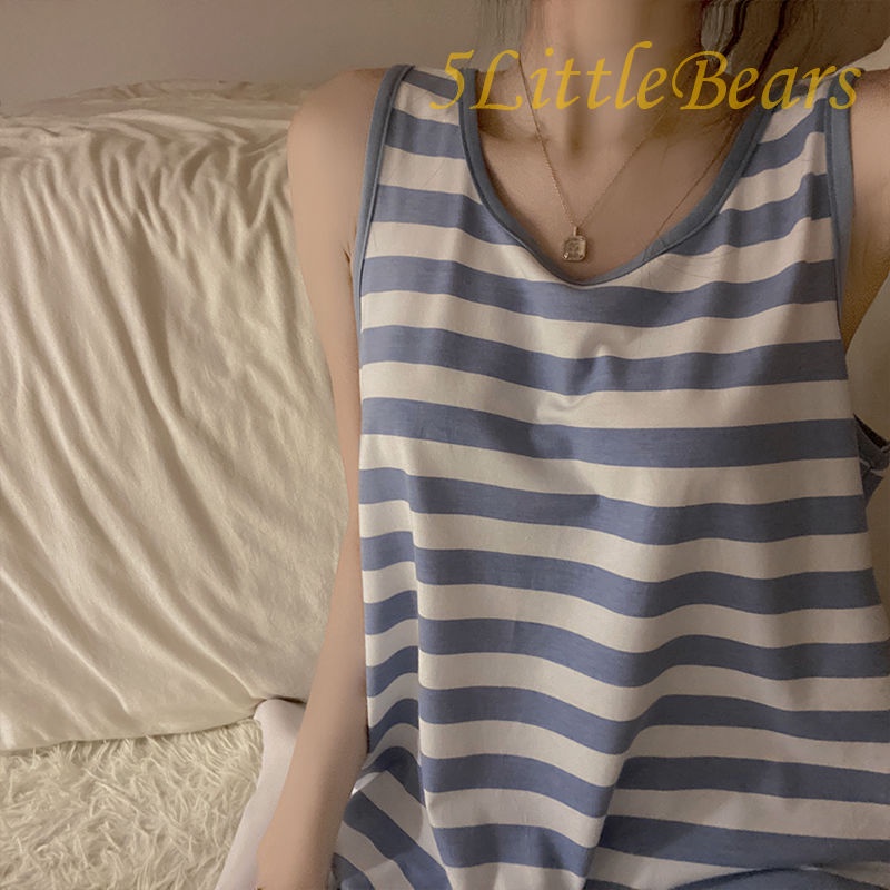 Đầm Ngủ Hai Dây Không Tay Họa Tiết Kẻ Sọc Phong Cách Mới Thời Trang Mùa Hè 2022