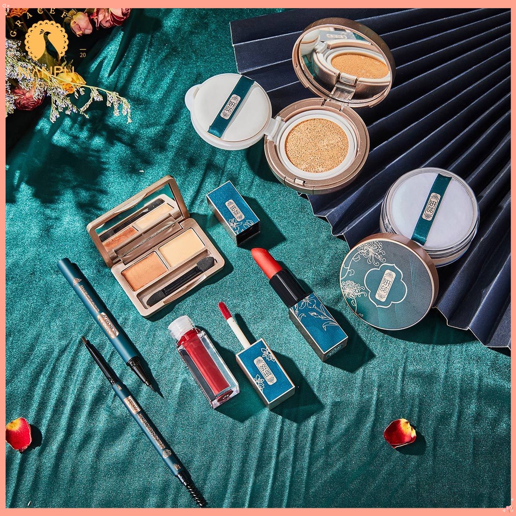 Bảng phấn mắt Yan Zi Hua Guo Feng Xi Zi có đệm khí kẻ mắt môi môi trang điểm