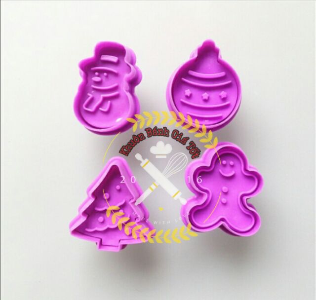 Cutter nhấn cookies lò xo bộ 4 khuôn giáng sinh