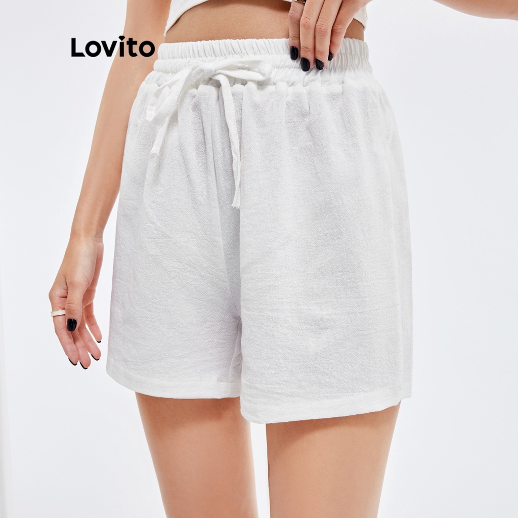 Quần short Lovito màu trơn thoáng khí tốt thấm hút mồ hôi phong cách thường ngày L25AD051 (màu trắng)