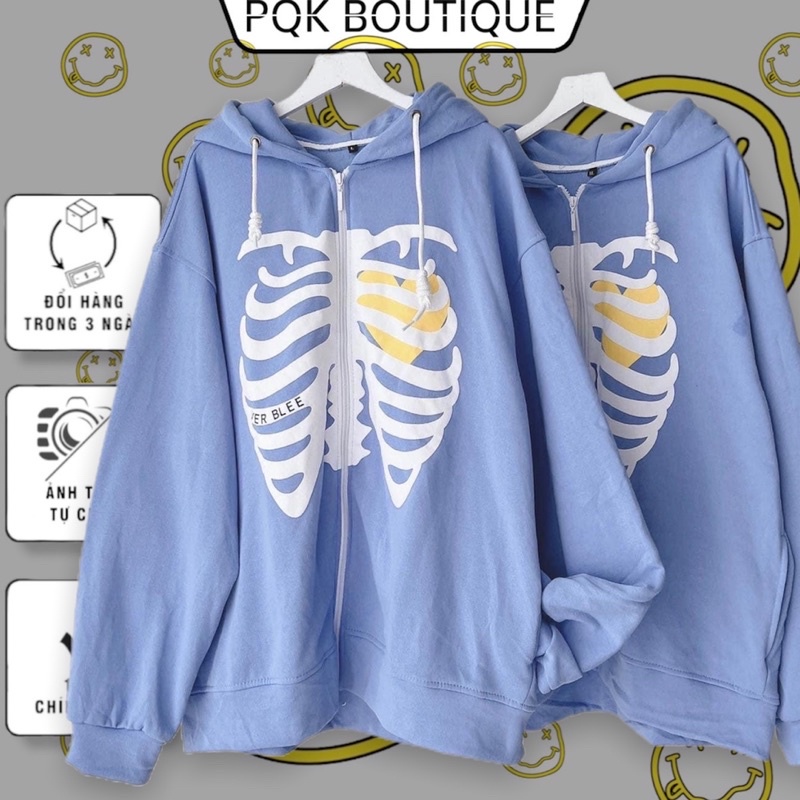 [sẵn] Áo Khoác Dây Kéo Nỉ Xanh VERBLEE PQK (nam nữ mặc )