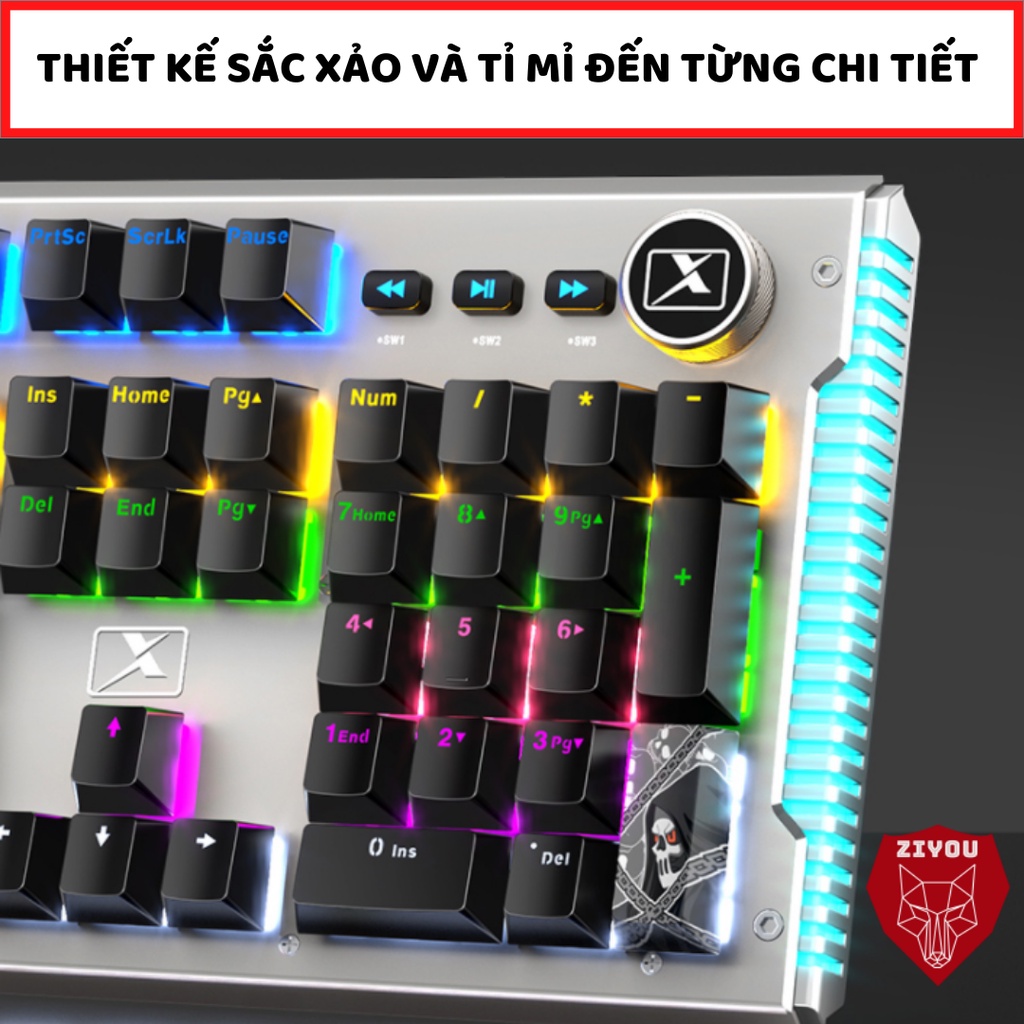 Bàn phím cơ máy tính gaming ZIYOU K968 PRO 2021 có 25 chế độ led RGB cực đẹp, chiến game cực đã cho pc, laptop, ...