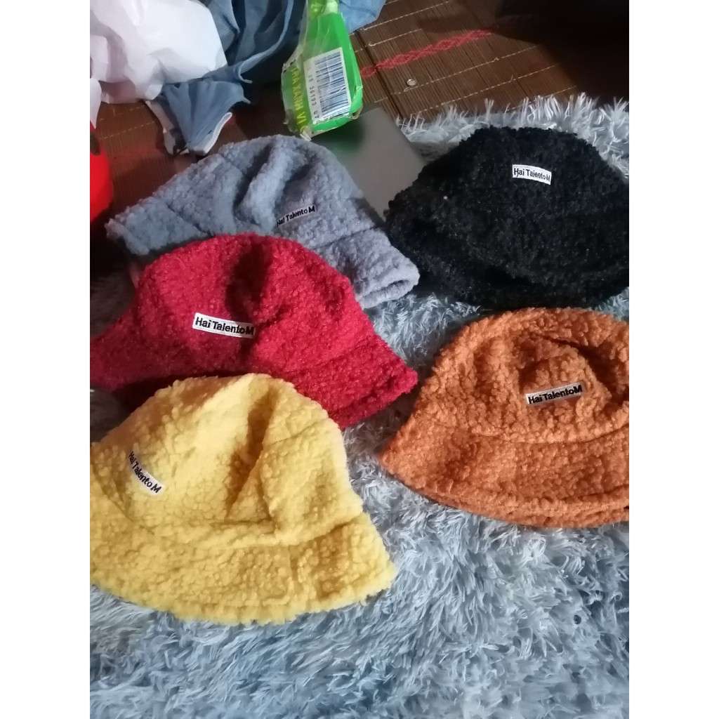 sp128 Mũ lông cừu bucket retro phong cách hàn quốc mũ lông cừu nữ mềm giữ ấm thu đông ulzzang