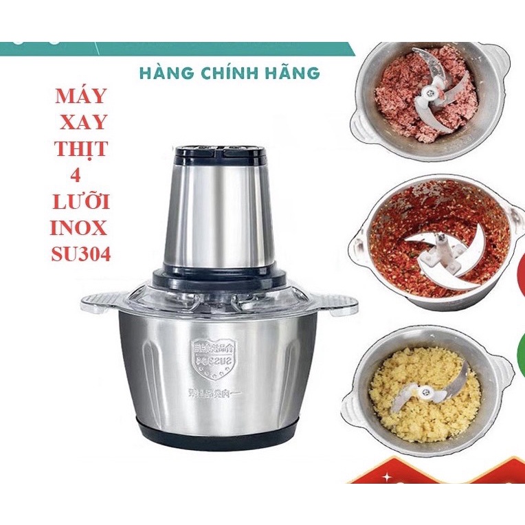 Máy xay thịt - máy xay sinh tố cầm tay - cối Inox 4 lưỡi đa năng, công suất 250W xay thịt, tỏi ớt, rau củ quả