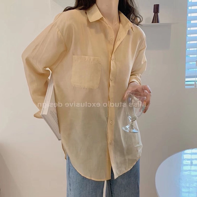 Áo Sơ Mi Chiffon Mỏng Tay Dài Màu Trắng Trong Suốt Dành Cho Nữ