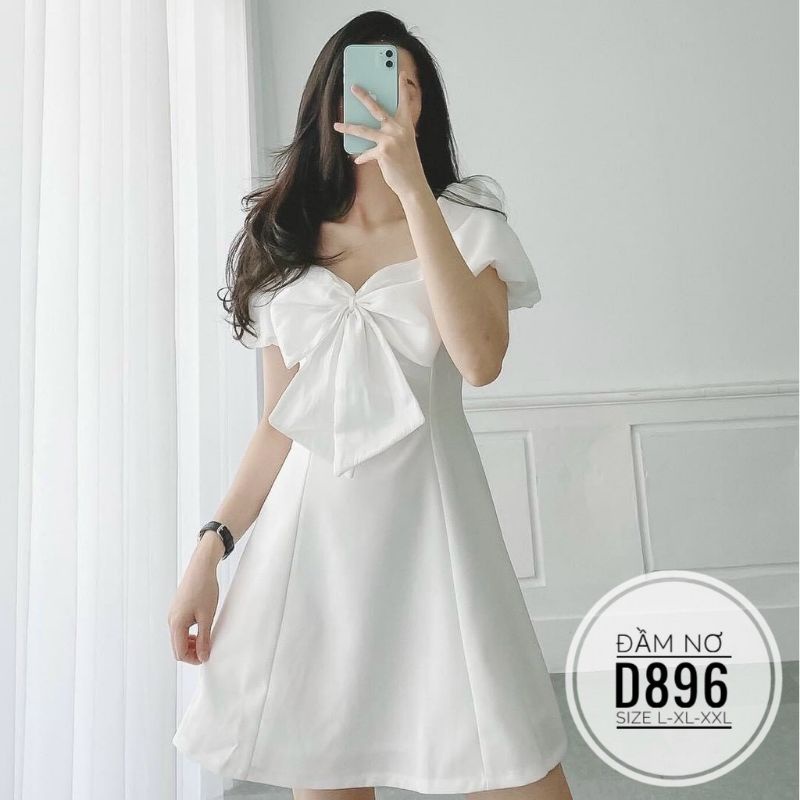 Đầm bigsize phối nơ tay bồng
