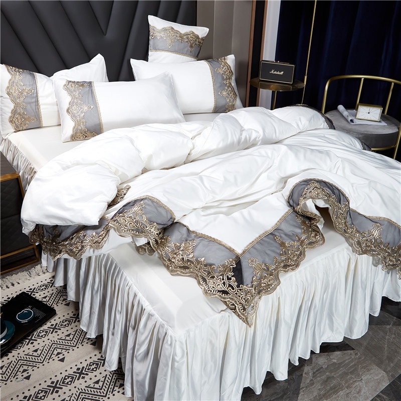 Solid washed cotton fitted sheet four piece set bed four seasons bedspread bedding dormitory quilt cover three piece sheet set