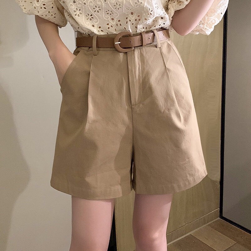 Quần Sooc Ống Rộng Khoá Nhật Chất Liệu Vải Kaki Cotton, Bền Màu -dobauxinh