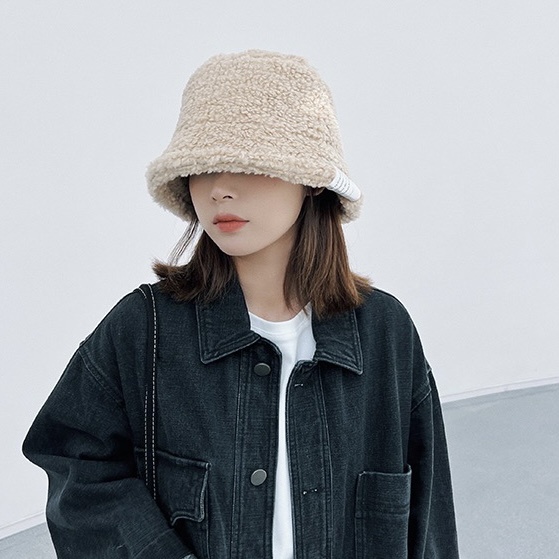 Mũ bucket MG STUDIO phối lông ấm áp đơn giản thời trang