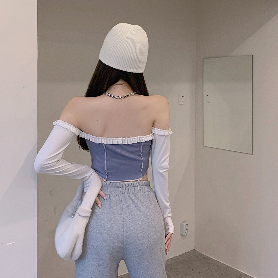 DUNEA Áo Thun Dài Tay Phối Ren Xinh Xắn Dành Cho Nữ