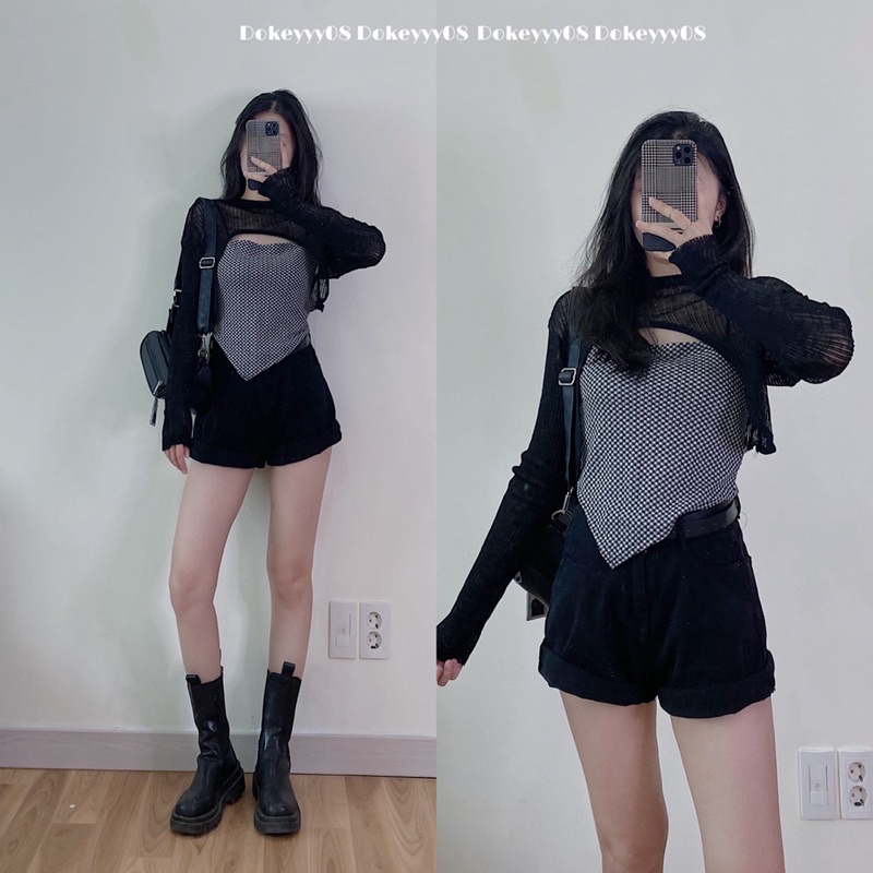 Set áo hai dây kèm áo len dài tay 568