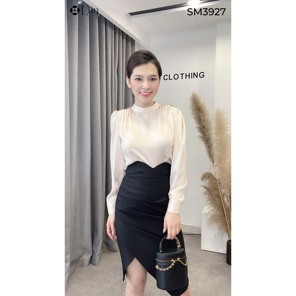 Áo kiểu nữ chất vải lụa ngọc trai màu be trơn kiểu dáng thời thượng Liin Clothing SM3927