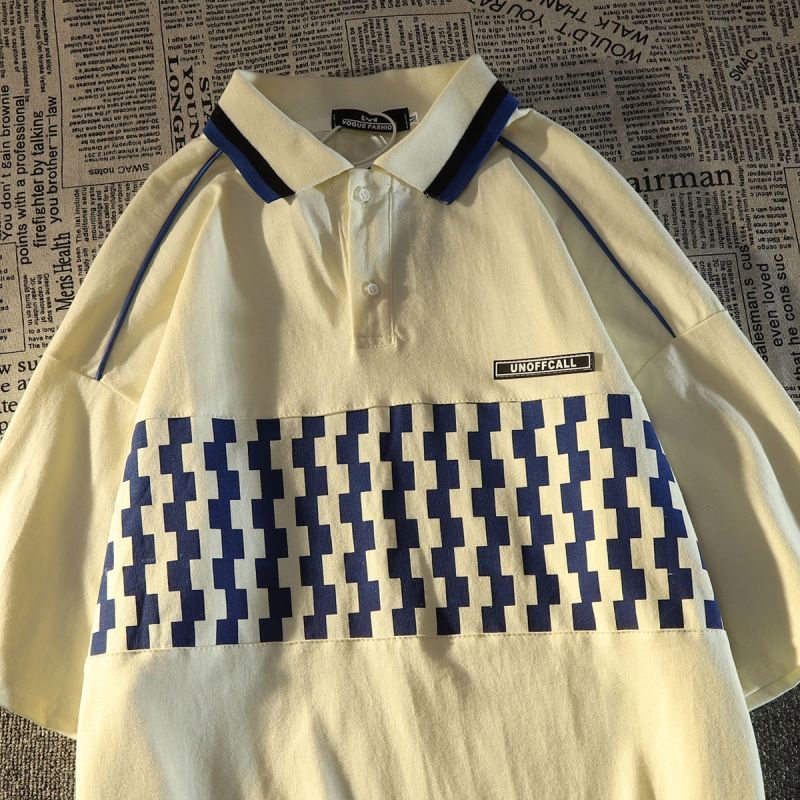 Áo polo Ngắn Tay Form Rộng Họa Tiết Ca Rô Phong Cách Retro Dành Cho Nam