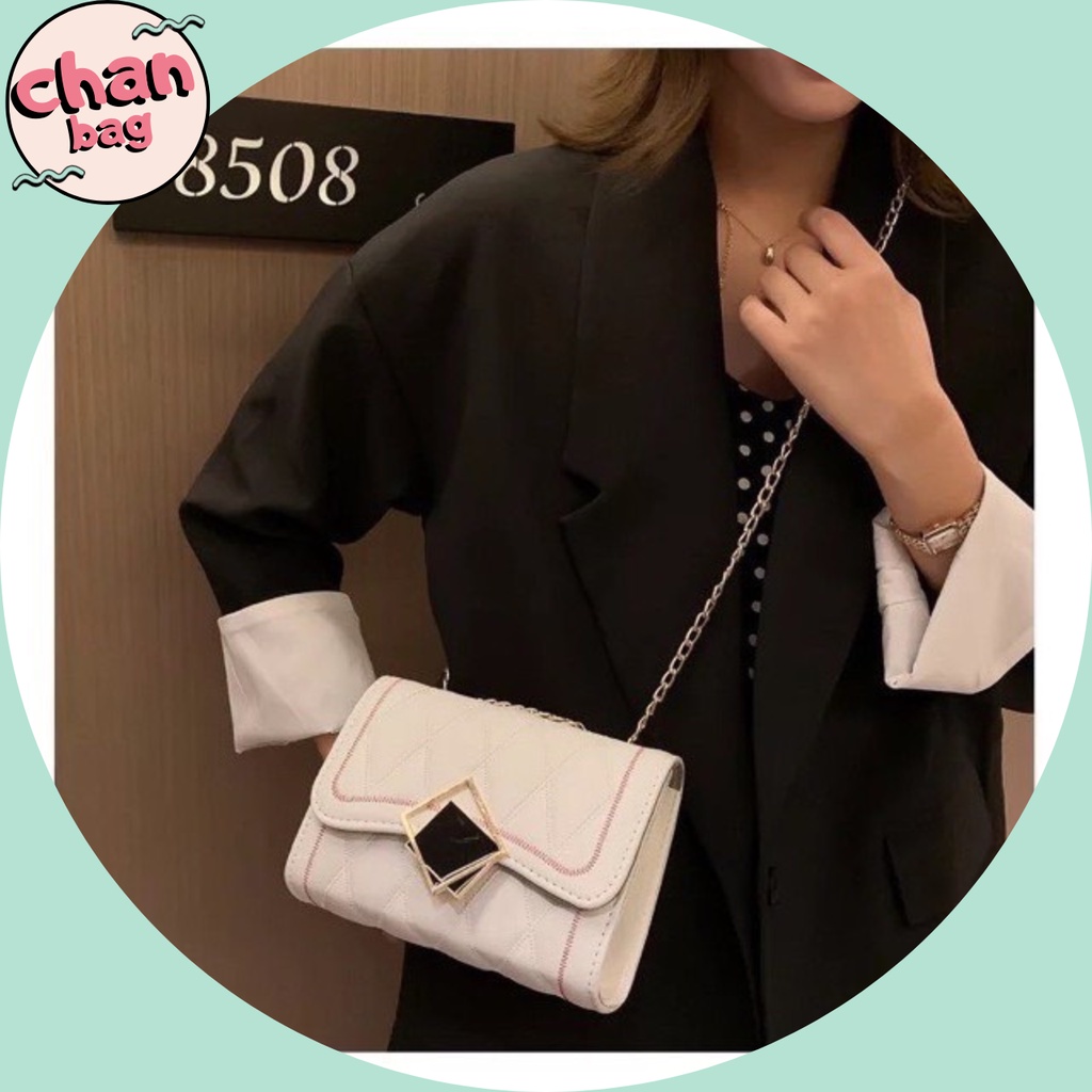 Túi Xách Đeo Vai Khóa Vuông Phối Viền Hàn Quốc Siêu Sang, Túi Xách Nữ Đeo Chéo Dây Xích Mẫu Mới Nhất -CB045