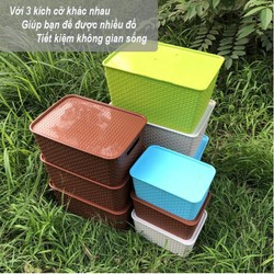 Rổ nhựa chữ nhật đựng đồ song long có nắp đậy sang đẹp phong cách hàn quốc 3 cỡ