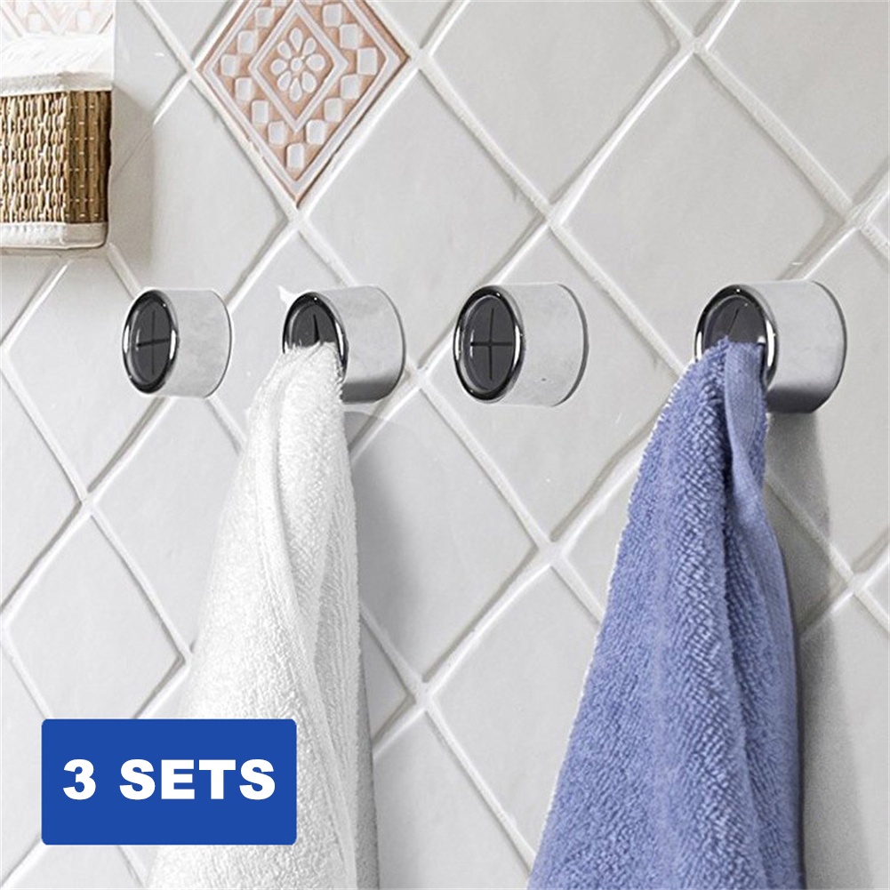 ♫3 Chiếc Giá Treo Khăn Trà Dạng Đẩy Kẹp Vải Nhà Bếp Tự Dính Mạ Crôm Giá Treo Khăn Trà Gắn Tường Móc Tròn Dụng Cụ Phòng Tắm