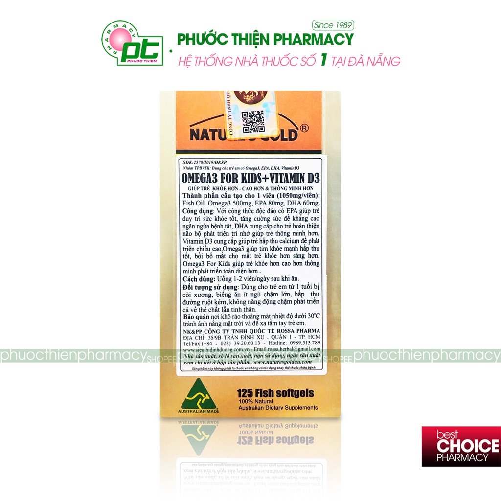 Viên dầu cá trẻ em Nature's Gold Omega 3 For Kids Fish Oil 125 viên Omega 3 cho bé