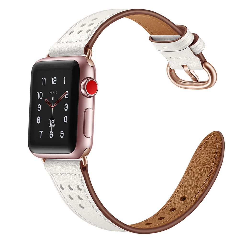 Dây Đeo Bằng Da Thật Màu Vàng Hồng Cho Đồng Hồ Thông Minh Apple Watch Band 44mm 42mm 40mm 38mm Series 5 4 3 2 1