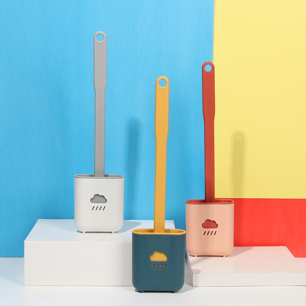 PISTA Bàn Chải Cọ Bồn Cầu Bằng Silicone Cán Dài Linh Hoạt